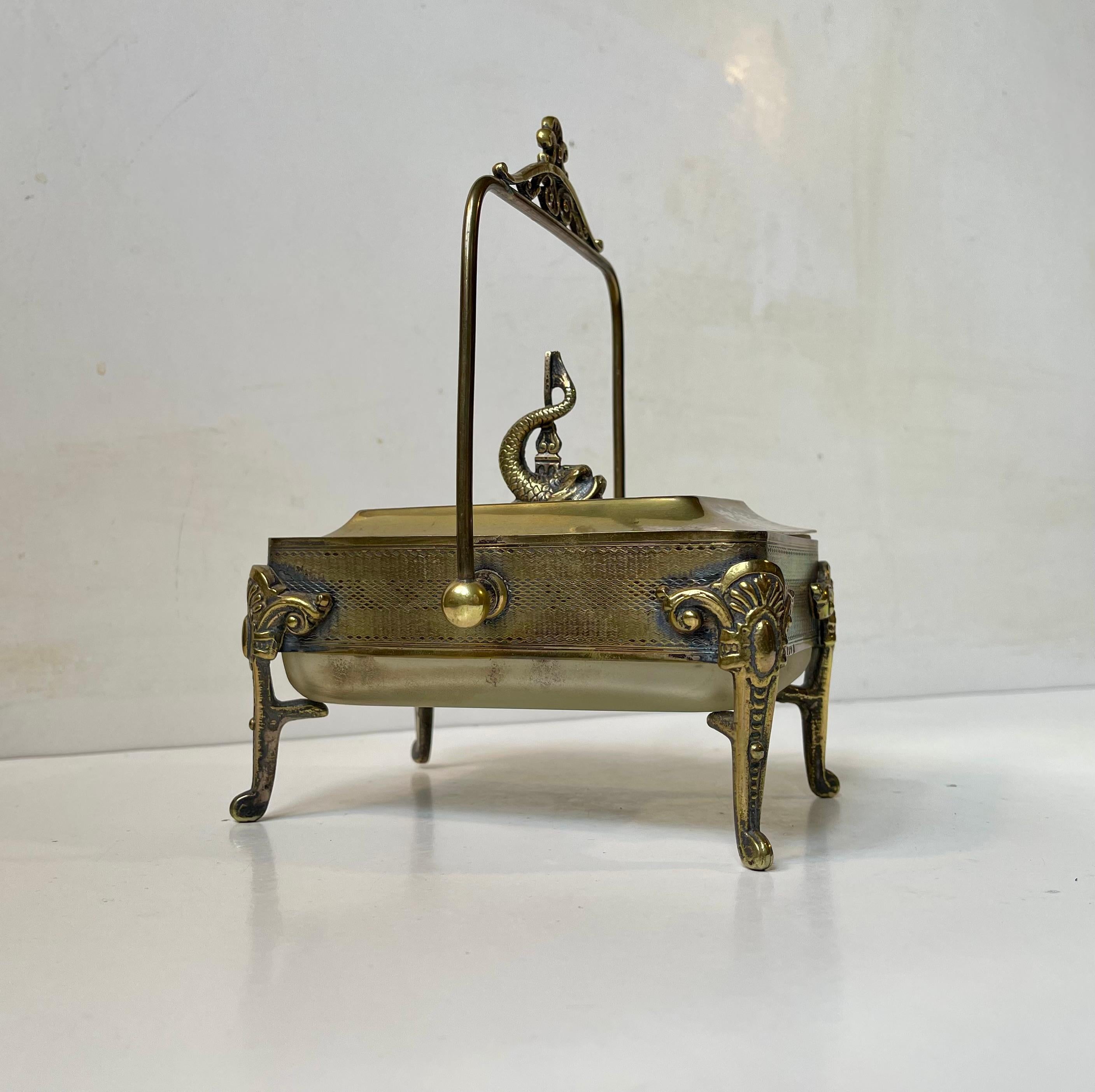 Ancienne boîte à sardines victorienne en laiton et verre dépoli, 19e siècle Bon état - En vente à Esbjerg, DK