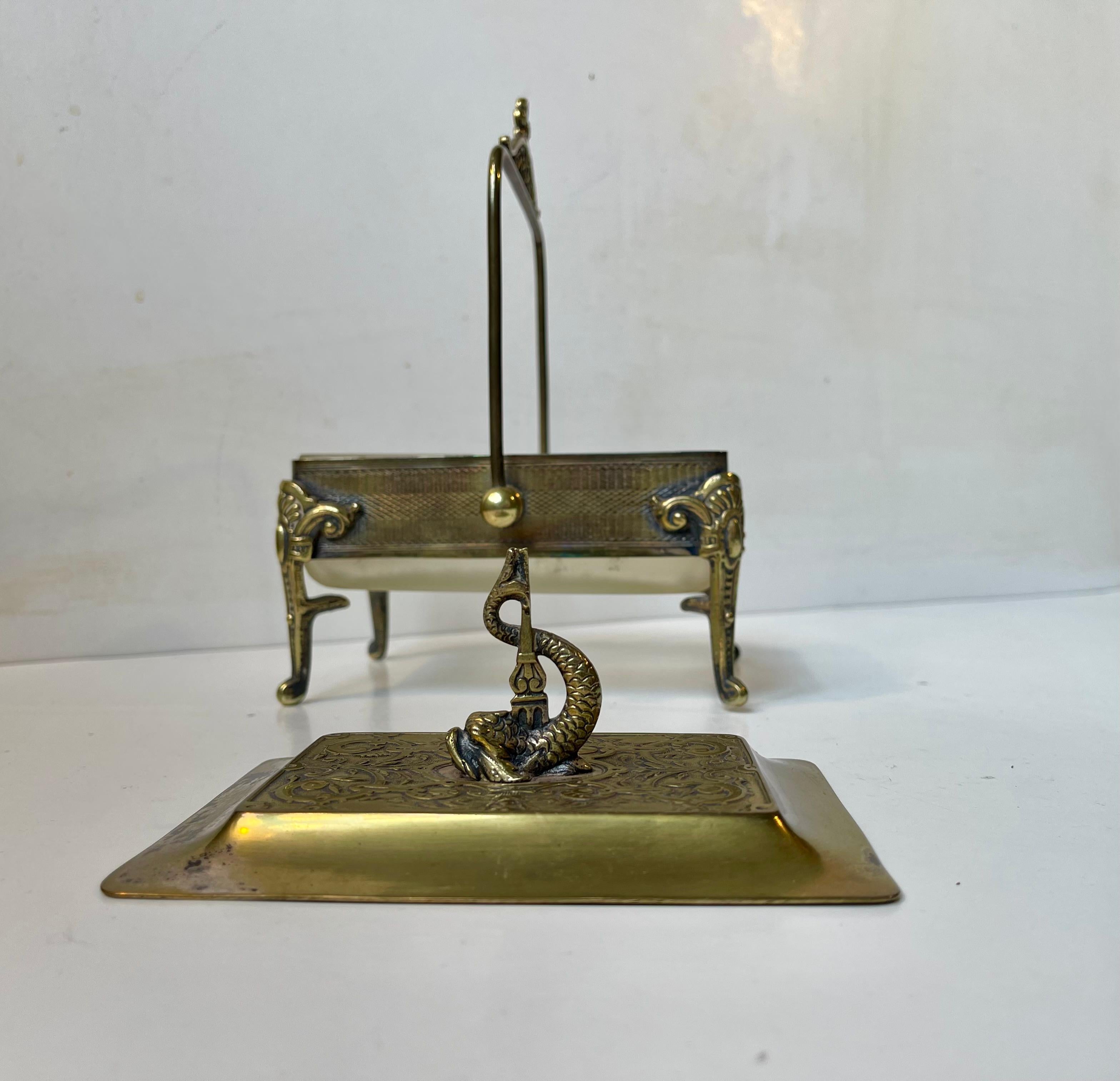 Laiton Ancienne boîte à sardines victorienne en laiton et verre dépoli, 19e siècle en vente