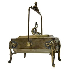 Antique Victorian Sardine Box in Brass & Frosted Glass, 19th century