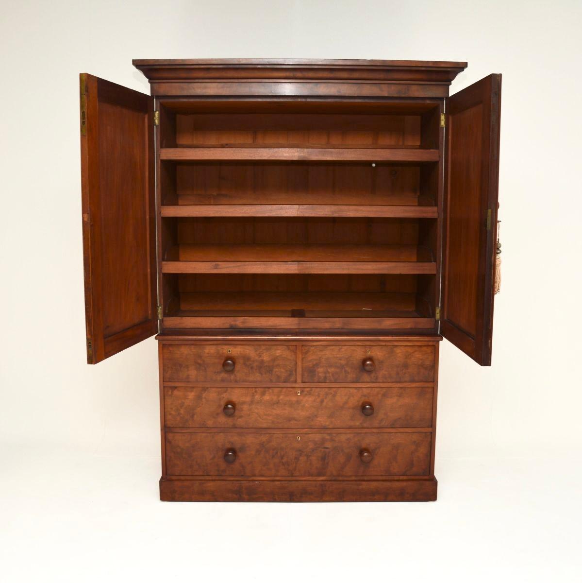 Early Victorian Antique Victorian Satin Birch Linen Press by H. Mawer & Stephenson Ltd For Sale