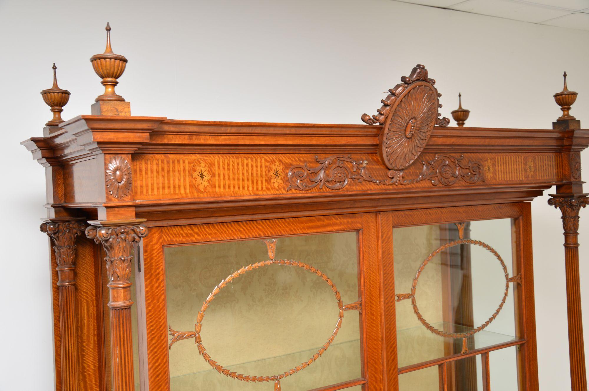 Late 19th Century Antique Victorian Satin Wood Display Cabinet For Sale