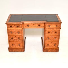 Antique Victorian Satin Wood Leather Top Pedestal Desk