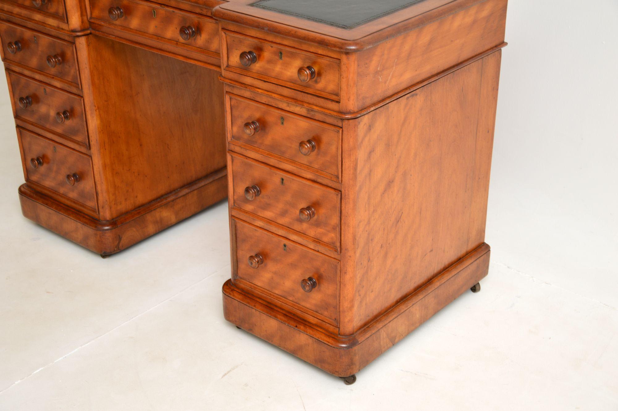 Antique Victorian Satin Wood Leather Top Pedestal Desk For Sale 4