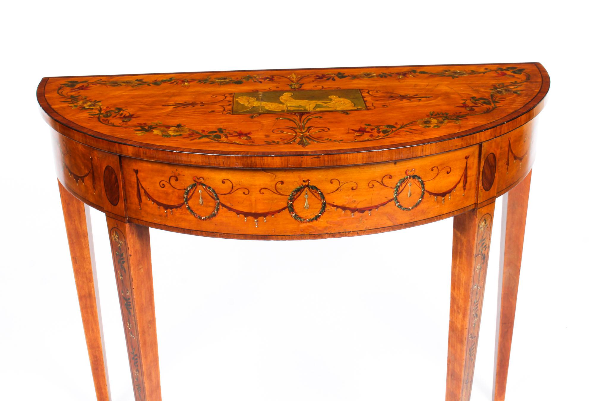 Antique Victorian Satinwood and Harewood Half Moon Painted Console Table at 1stDibs victorian
