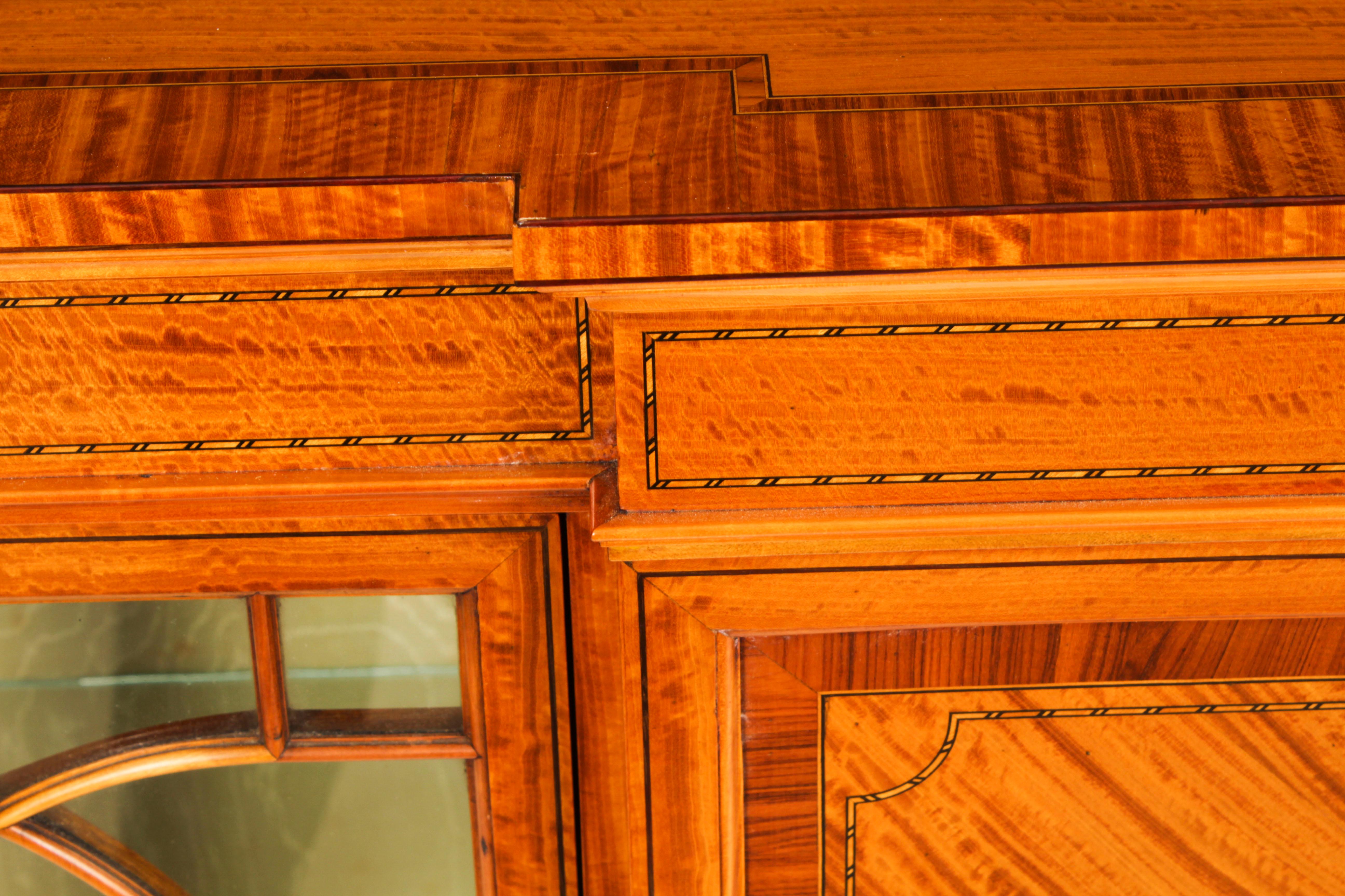 Antique Victorian Satinwood Breakfront Display Cabinet 19th C 4