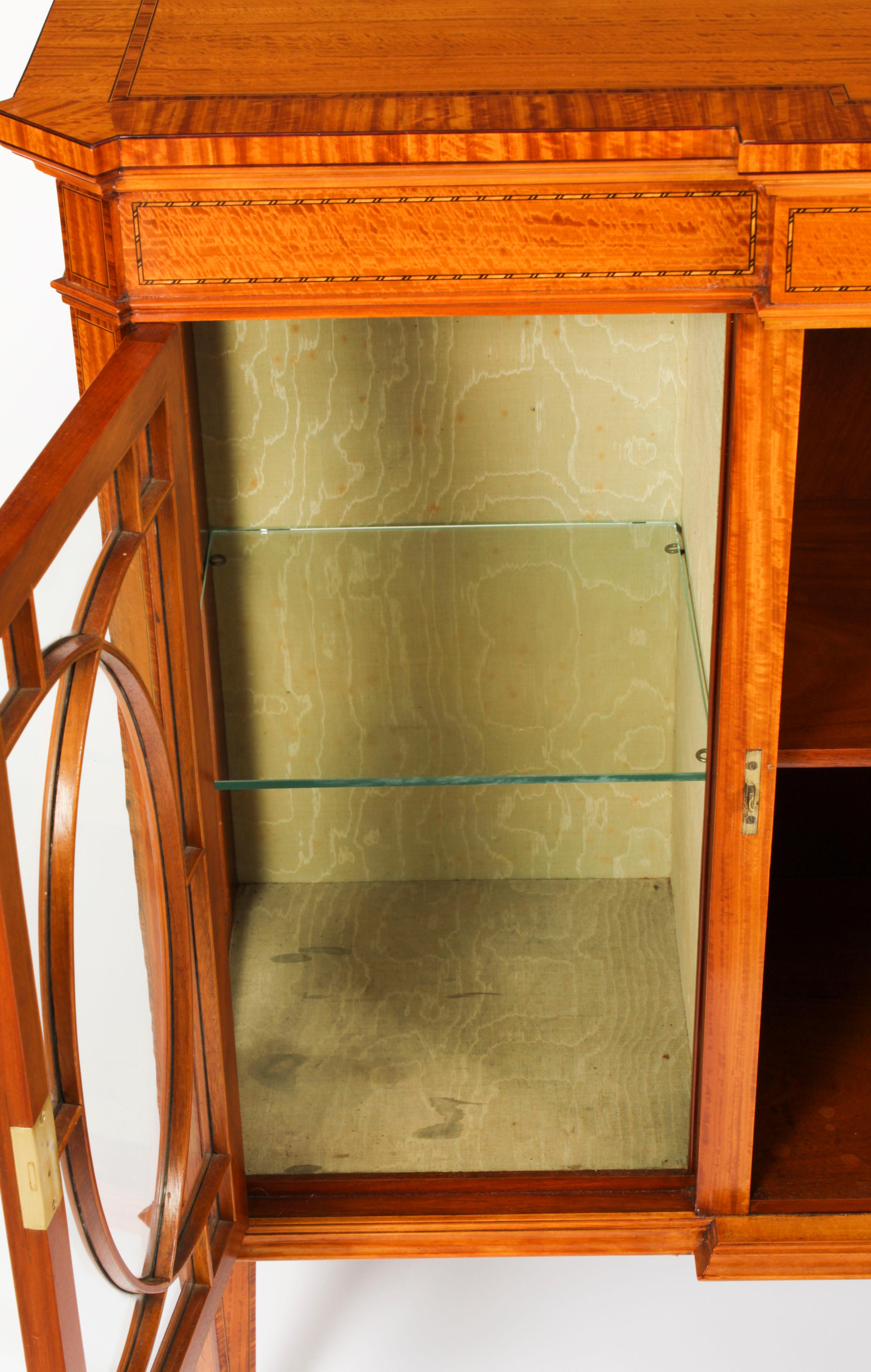 Antique Victorian Satinwood Breakfront Display Cabinet 19th C 8