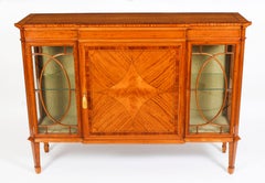 Antique Victorian Satinwood Breakfront Display Cabinet 19th C