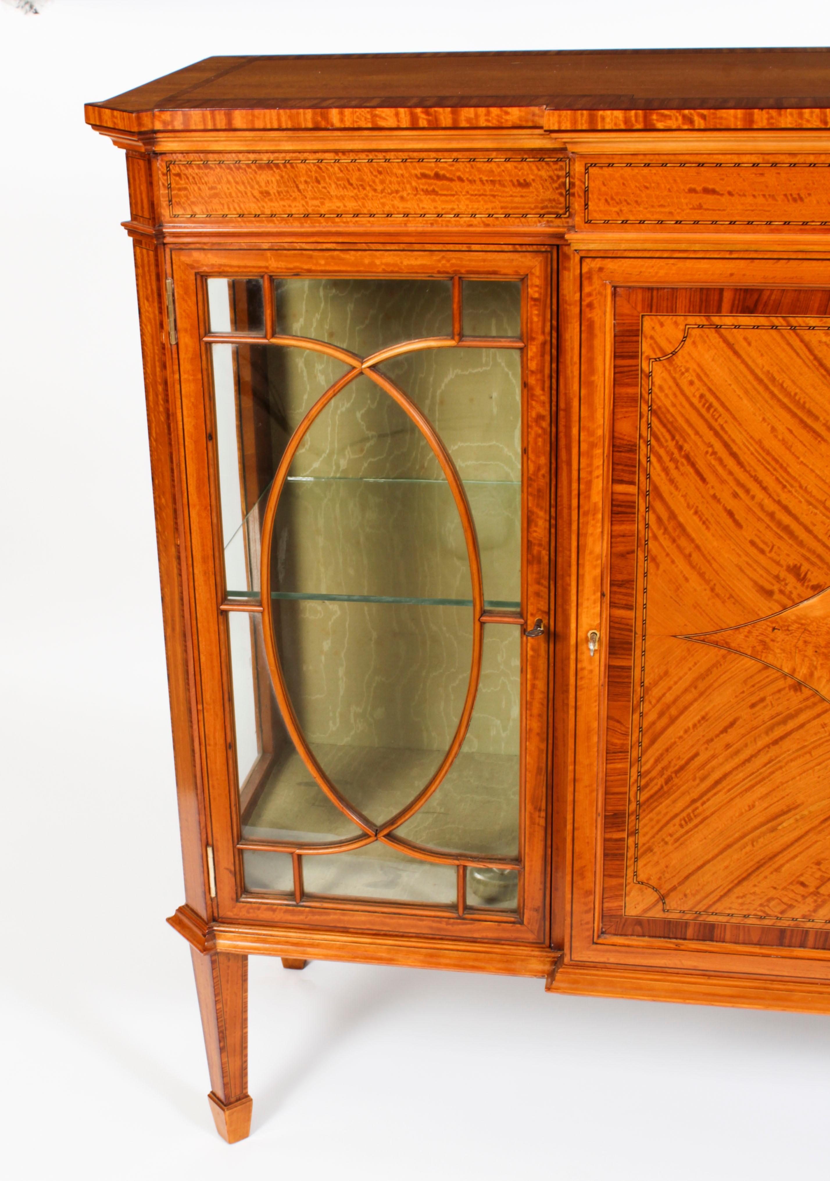 Antique Victorian Satinwood Breakfront Display Cabinet 19th C 1