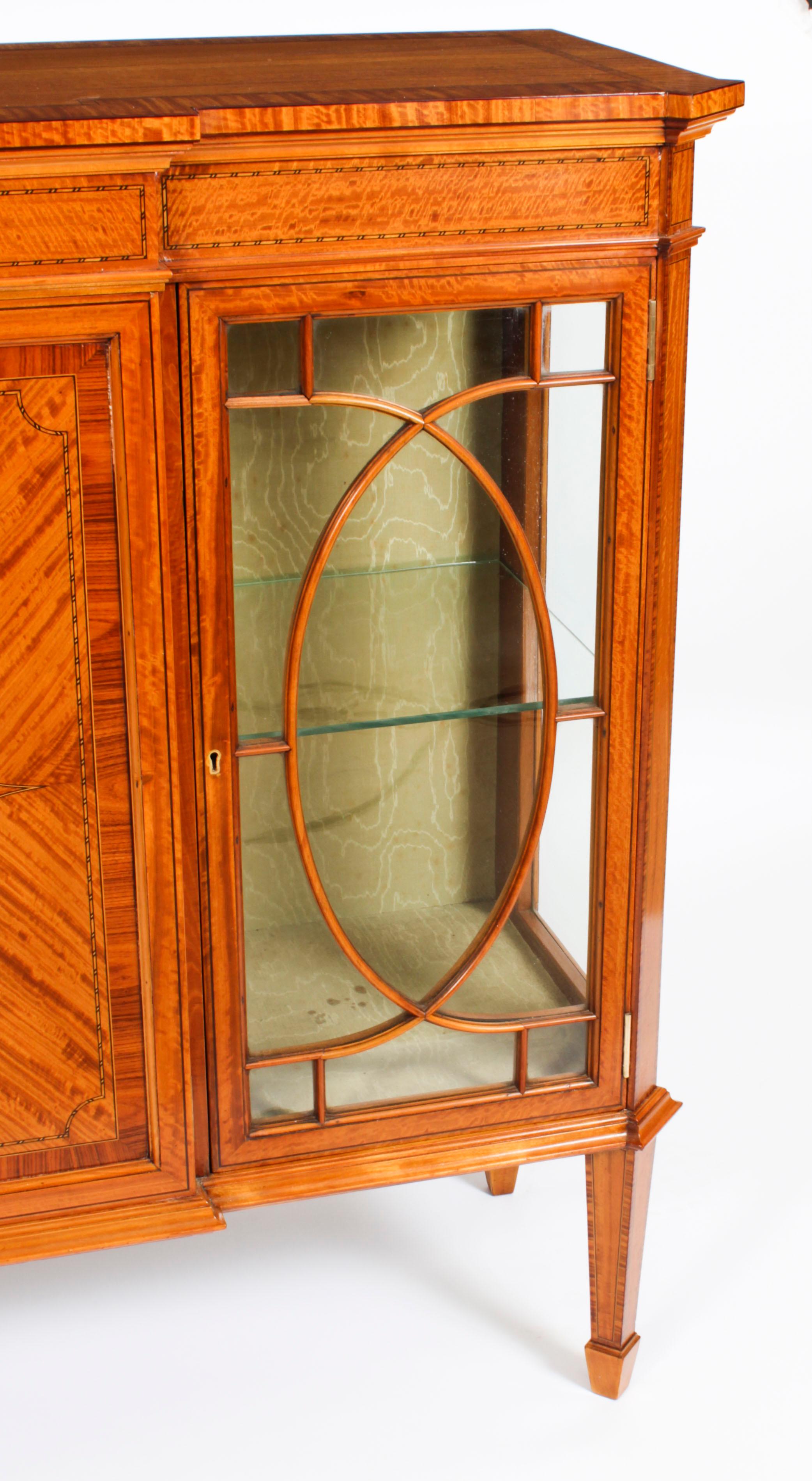 Antique Victorian Satinwood Breakfront Display Cabinet 19th C 2