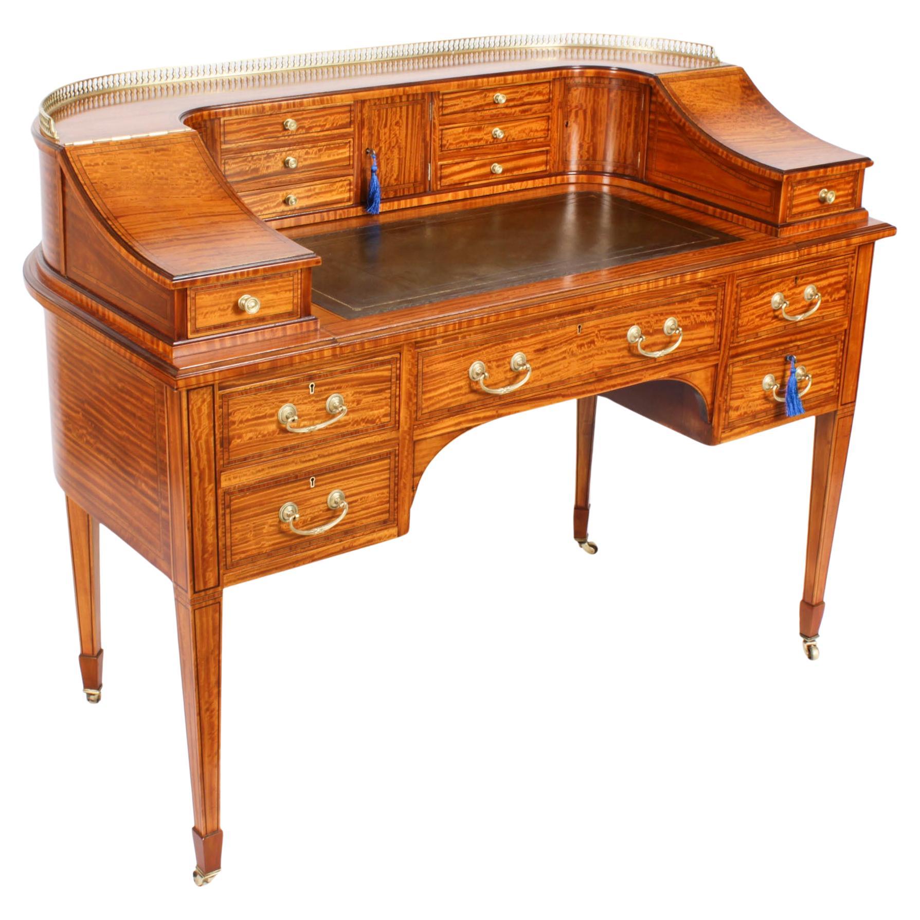 Antique Victorian Satinwood Carlton House Writing Desk 19th Century