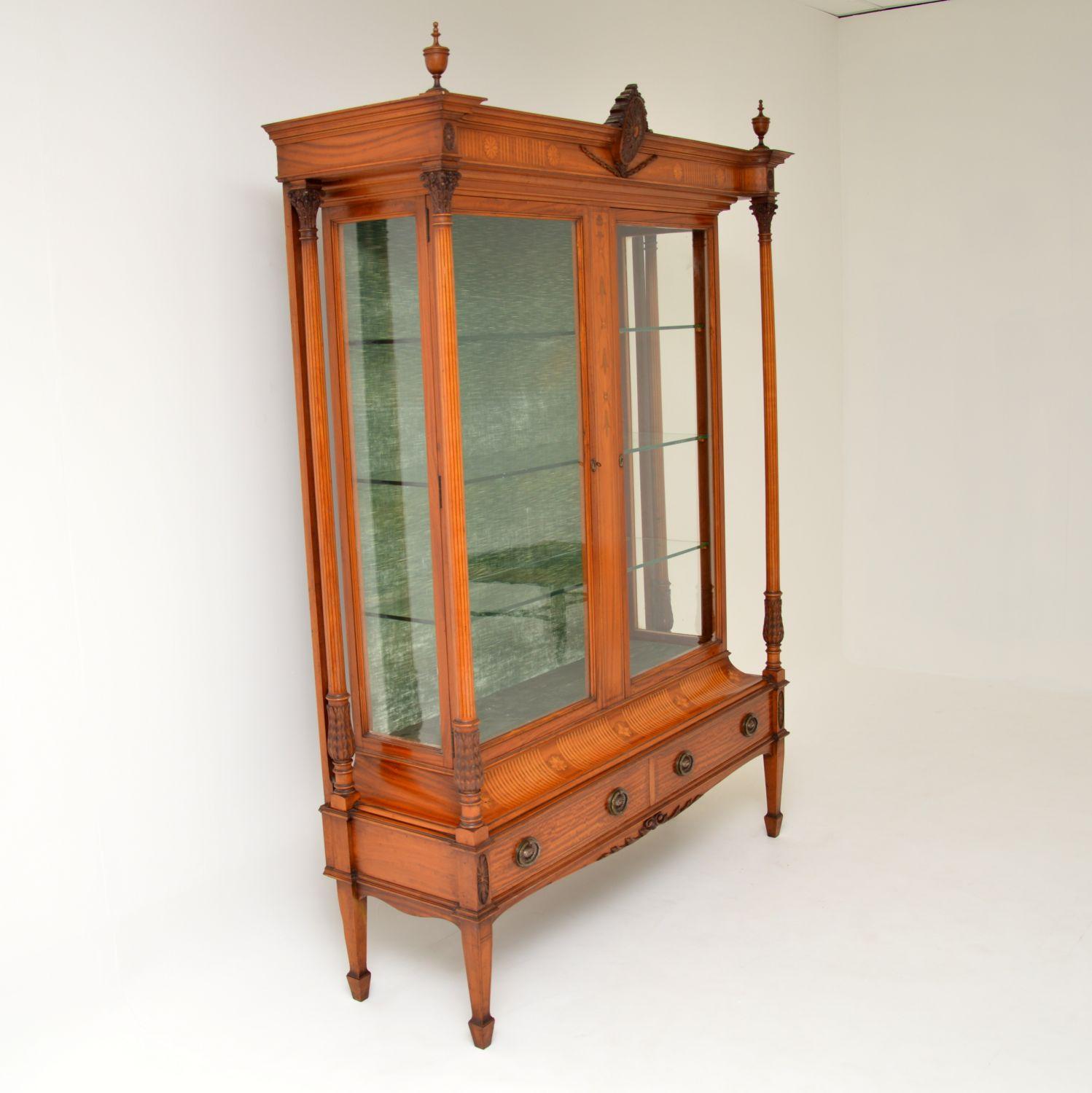 Neoclassical Antique Victorian Satinwood Display Cabinet