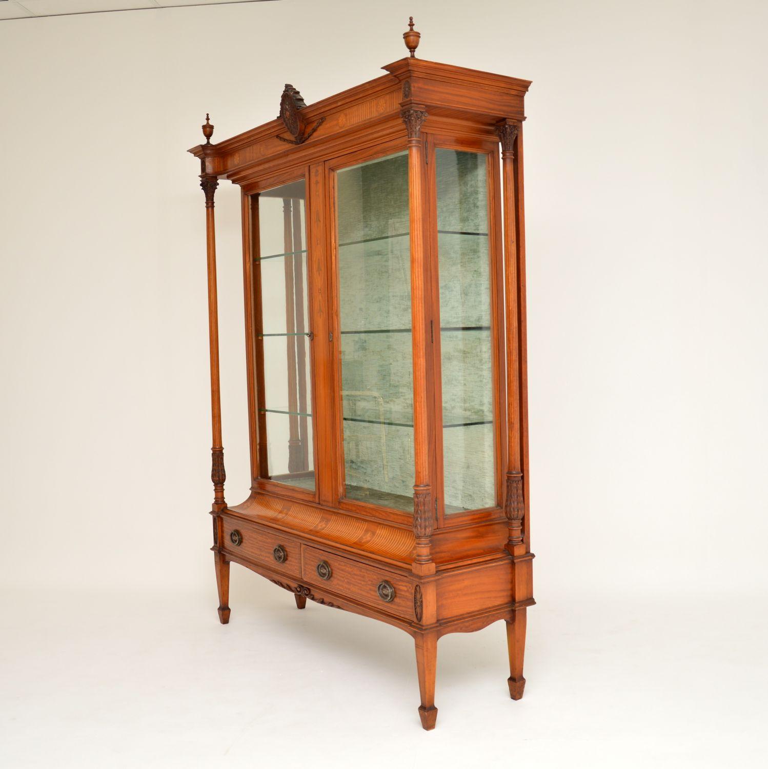 British Antique Victorian Satinwood Display Cabinet