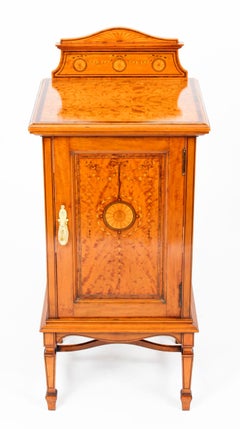 Antique Victorian Satinwood & Inlaid Bedside Cabinet, 19th Century