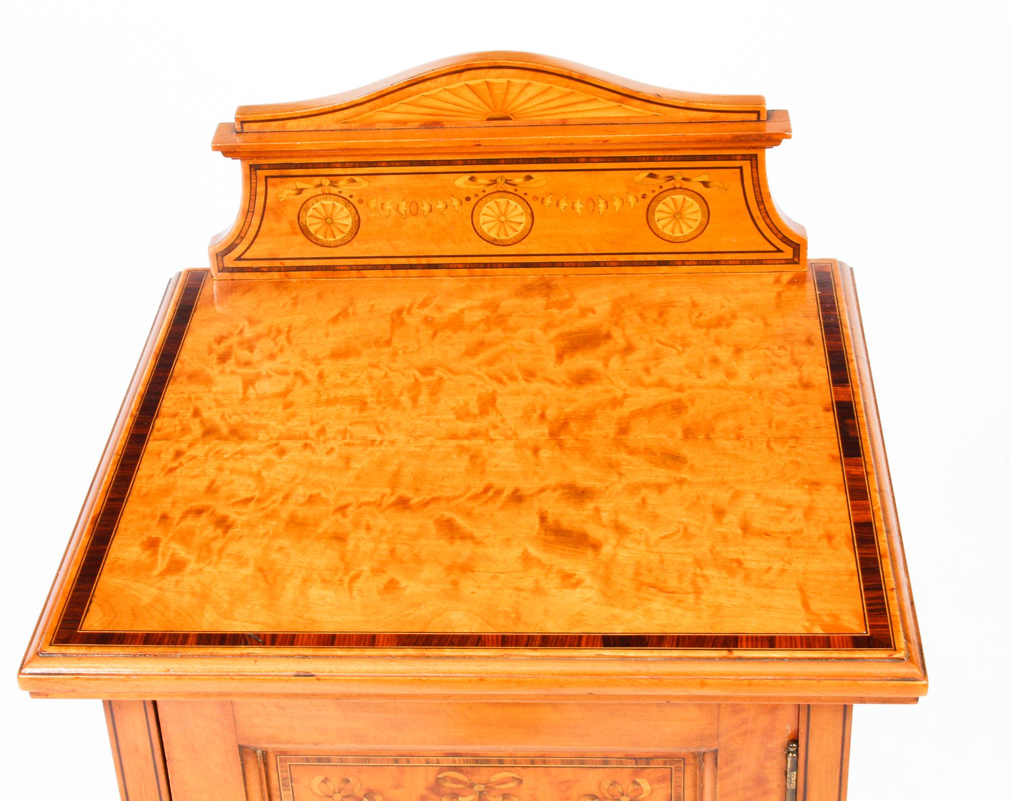 Late 19th Century Antique Victorian Satinwood & Inlaid Bedside Cabinet, 19th Century For Sale