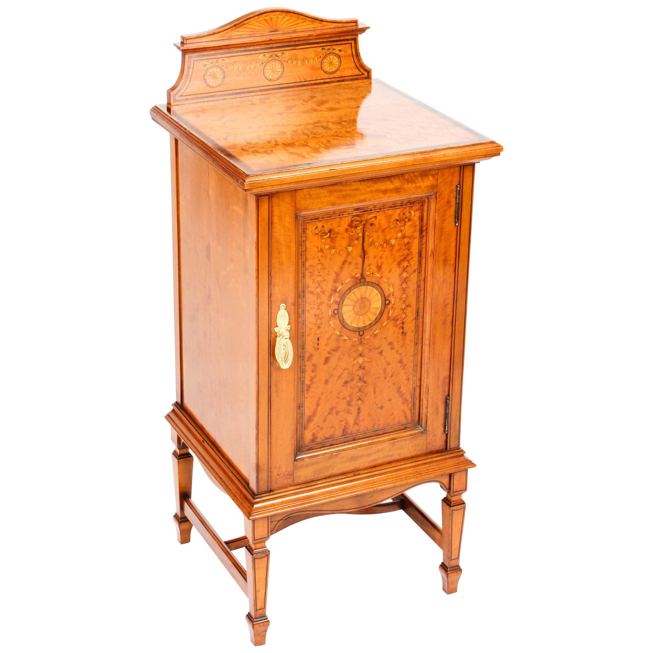Antique Victorian Satinwood & Inlaid Bedside Cabinet, 19th Century