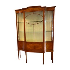 Antique Victorian Satinwood Inlaid Bow Front Display Cabinet