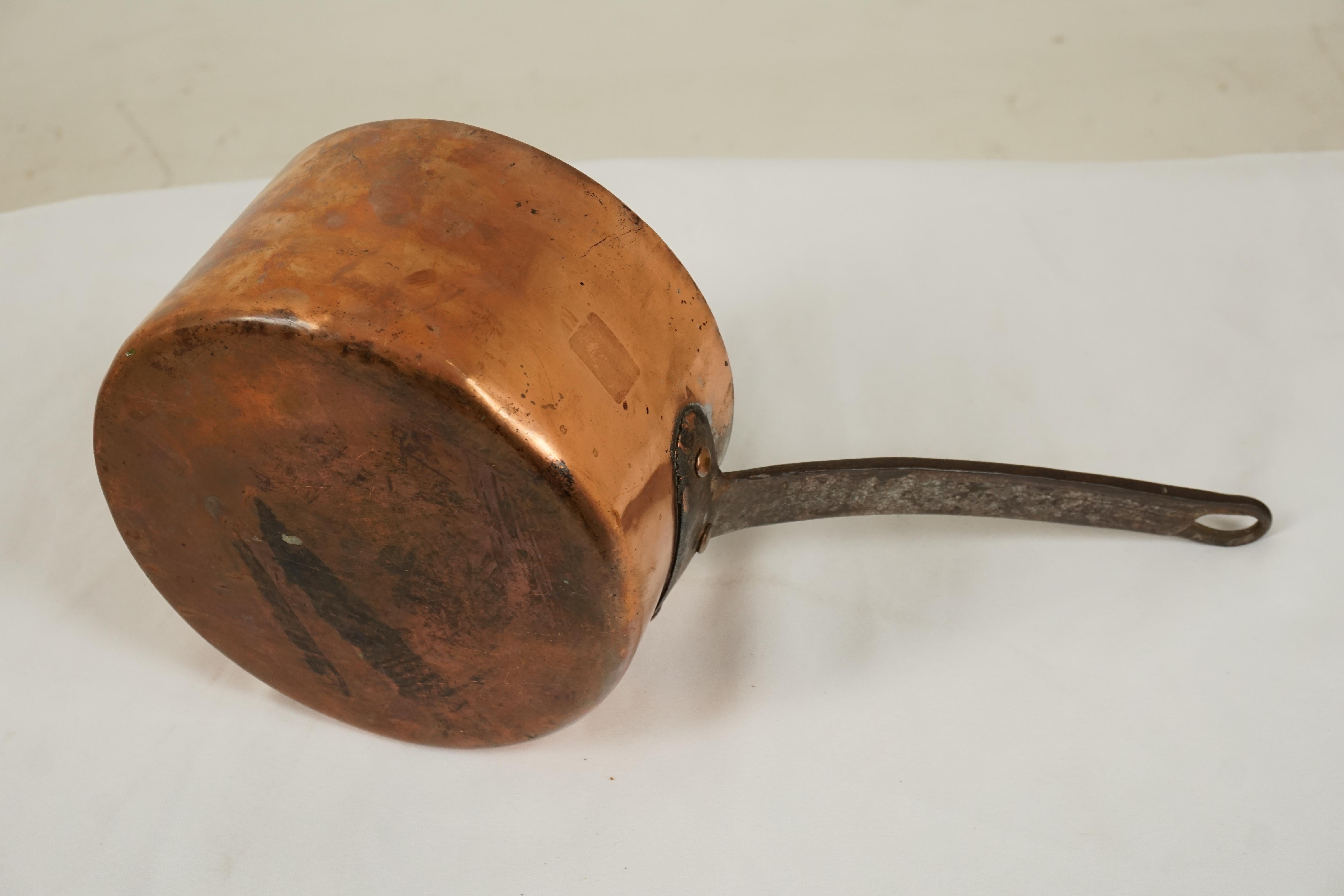 Scottish Antique Victorian Saucepan, Copper Cooking Pot with Handle, Scotland, 1890