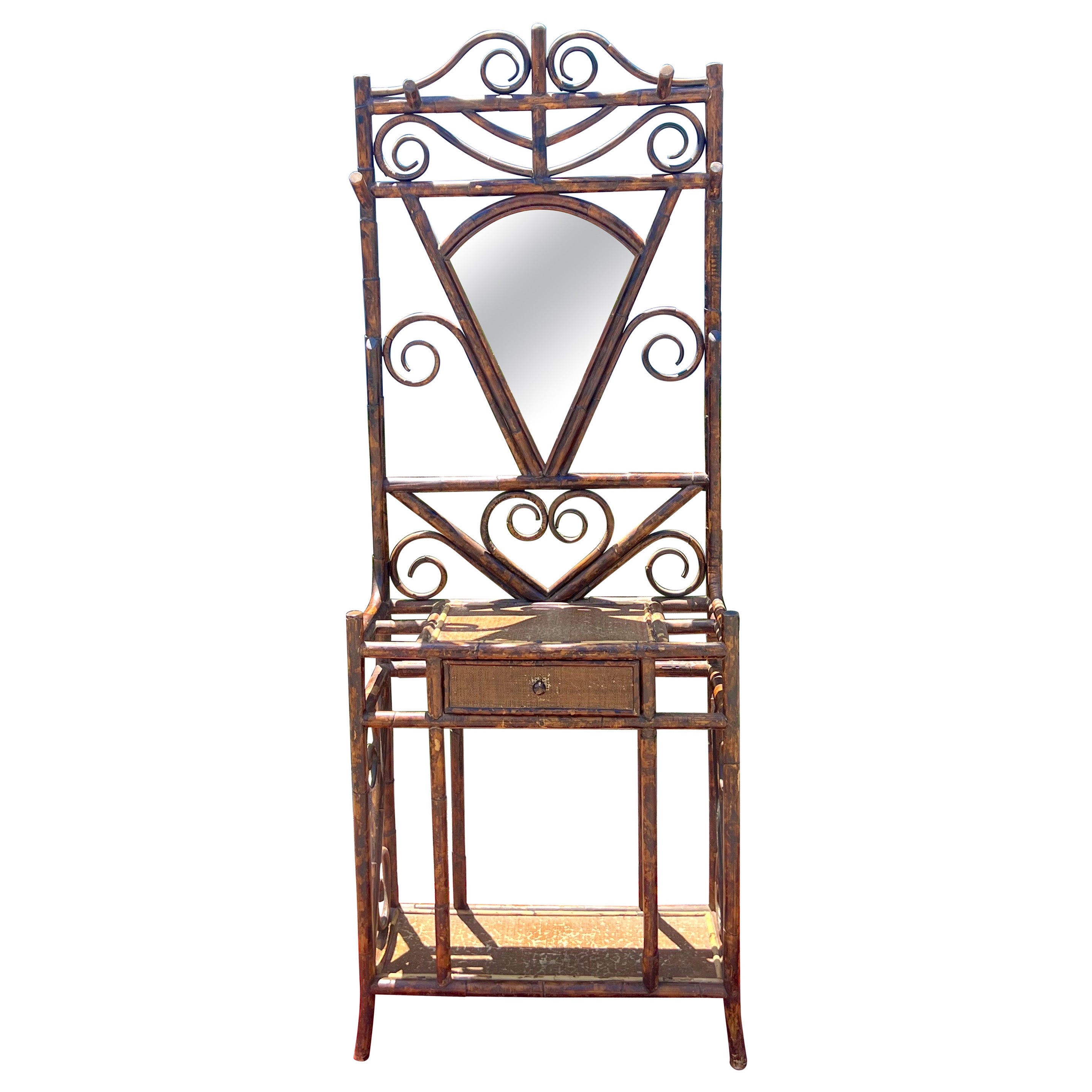 Antique Victorian Scorched Bamboo Hall Tree