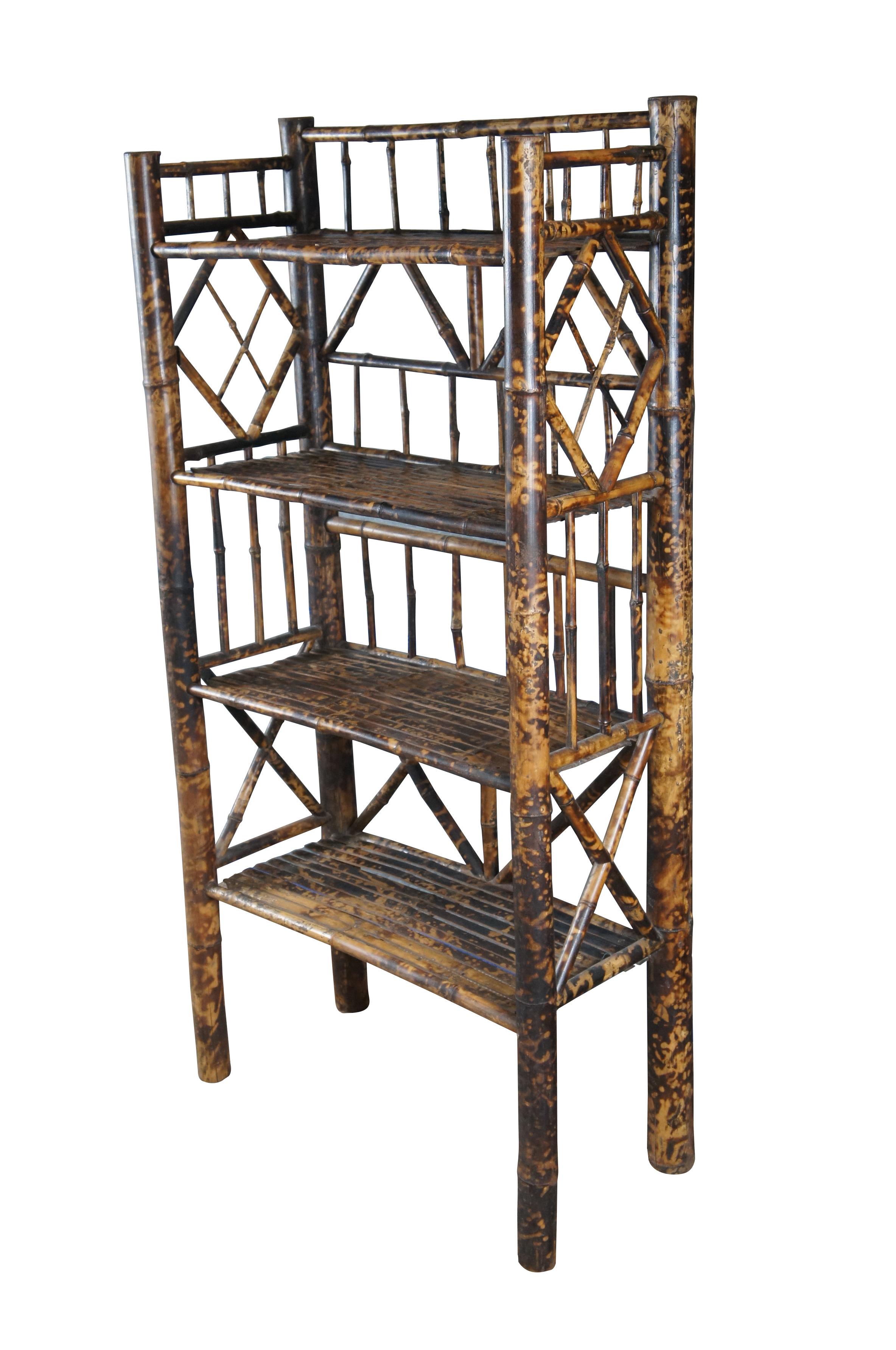 Antike viktorianische Bücherregal-Bücherregal-Bücherregal-Etagere-Regal aus Bambus mit Deckel 51