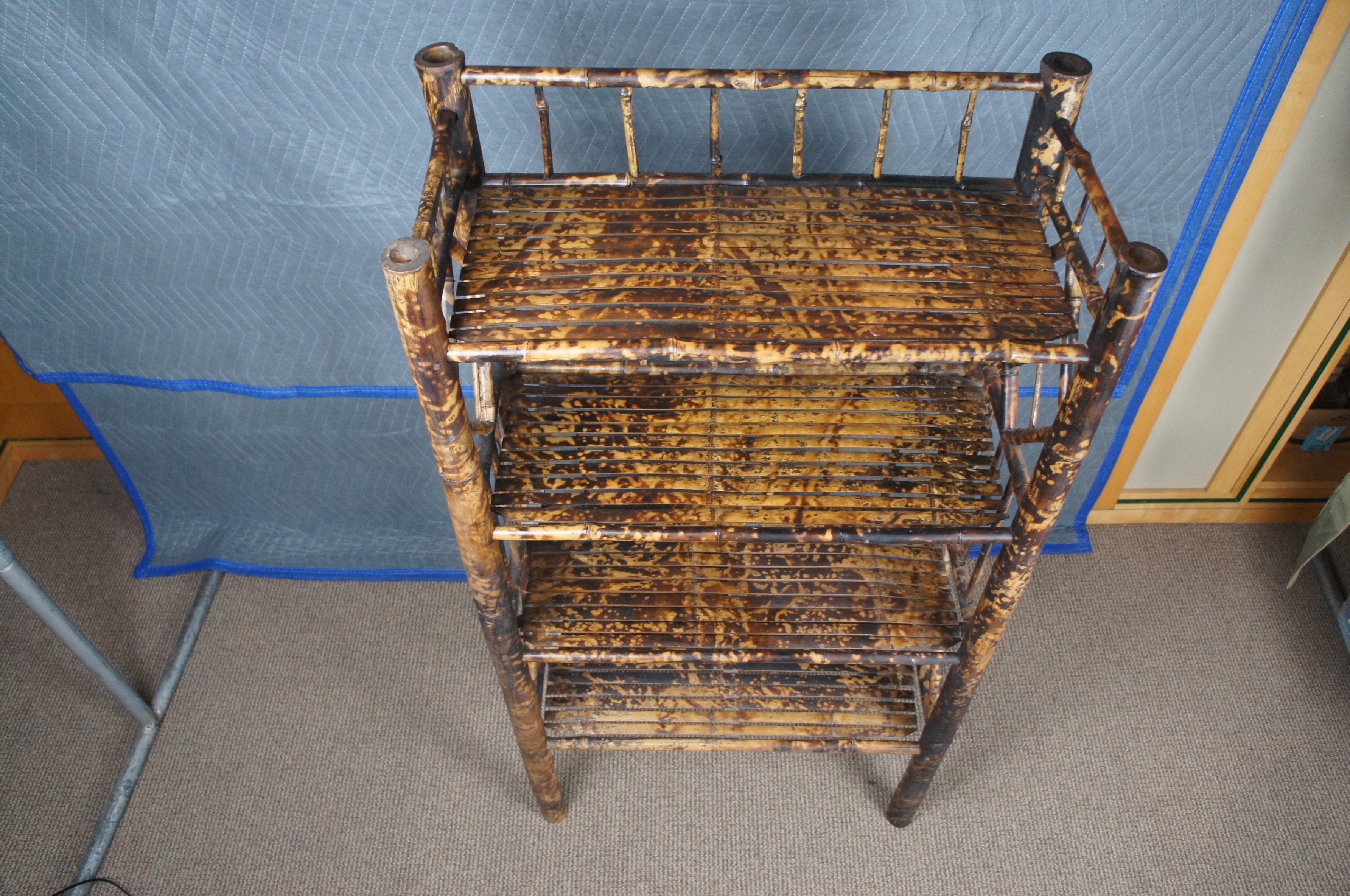 19th Century Antique Victorian Scorched Bamboo Library Bookshelf Bookcase Etagere Shelf 51