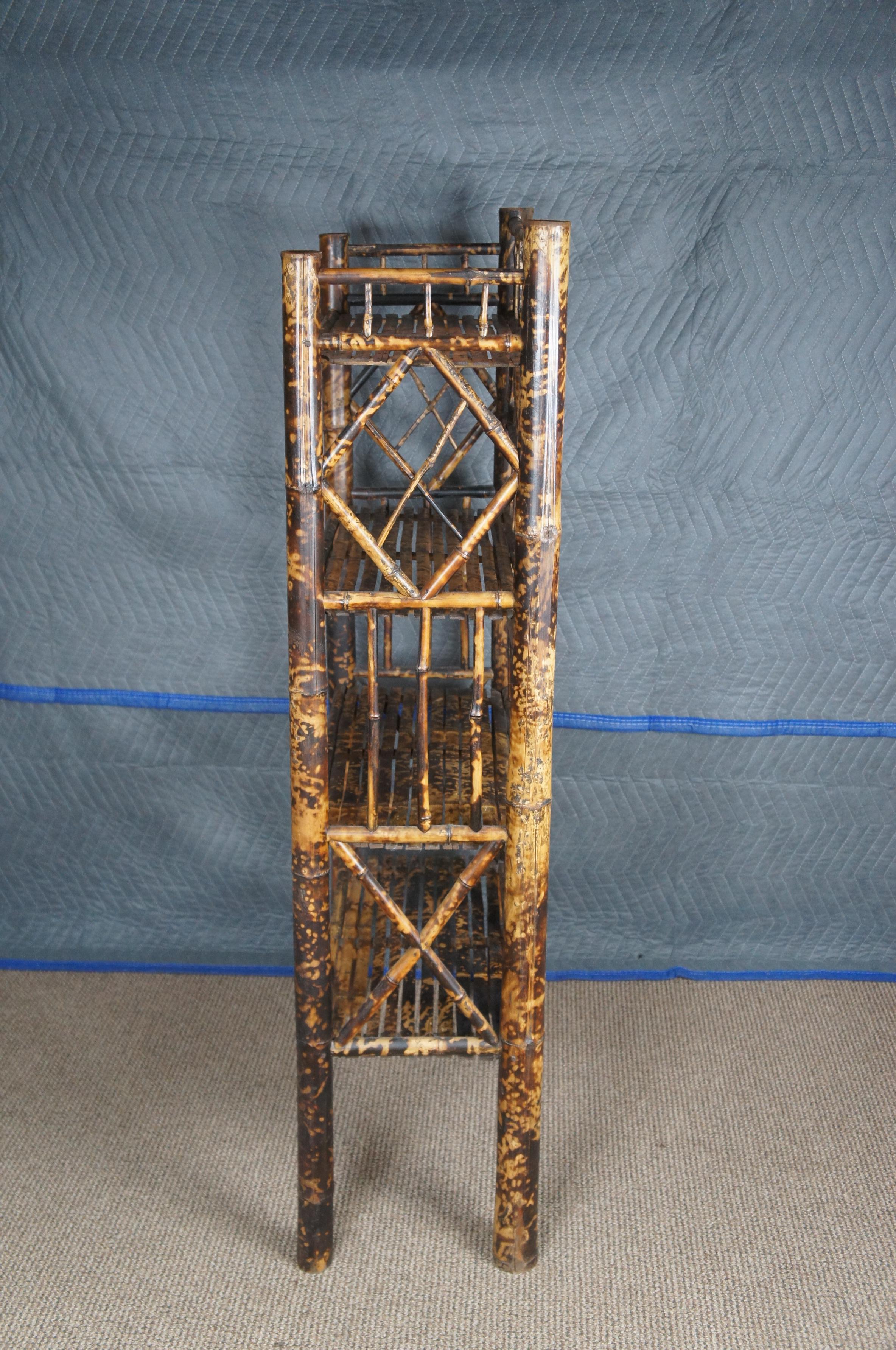 Antique Victorian Scorched Bamboo Library Bookshelf Bookcase Etagere Shelf 51