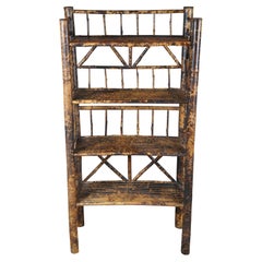 Antique Victorian Scorched Bamboo Library Bookshelf Bookcase Etagere Shelf 51"