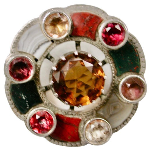 Antique Victorian Scotch Pebble & Silver Brooch Dated Circa 1880