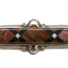 Antique Scottish Sterling Silver Pebble Agate Bar Brooch, Circa 1900
