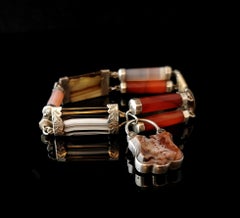 Bracelet victorien ancien en agate écossaise et argent, fermoir à cadenas