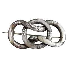 Antique Victorian Scottish Agate and Silver Knot Brooch