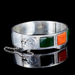 Antique Victorian Scottish Agate Bangle Sterling Silver, circa 1860