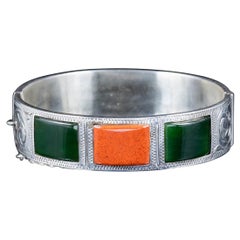 Antique Victorian Scottish Agate Bangle Sterling Silver, circa 1860