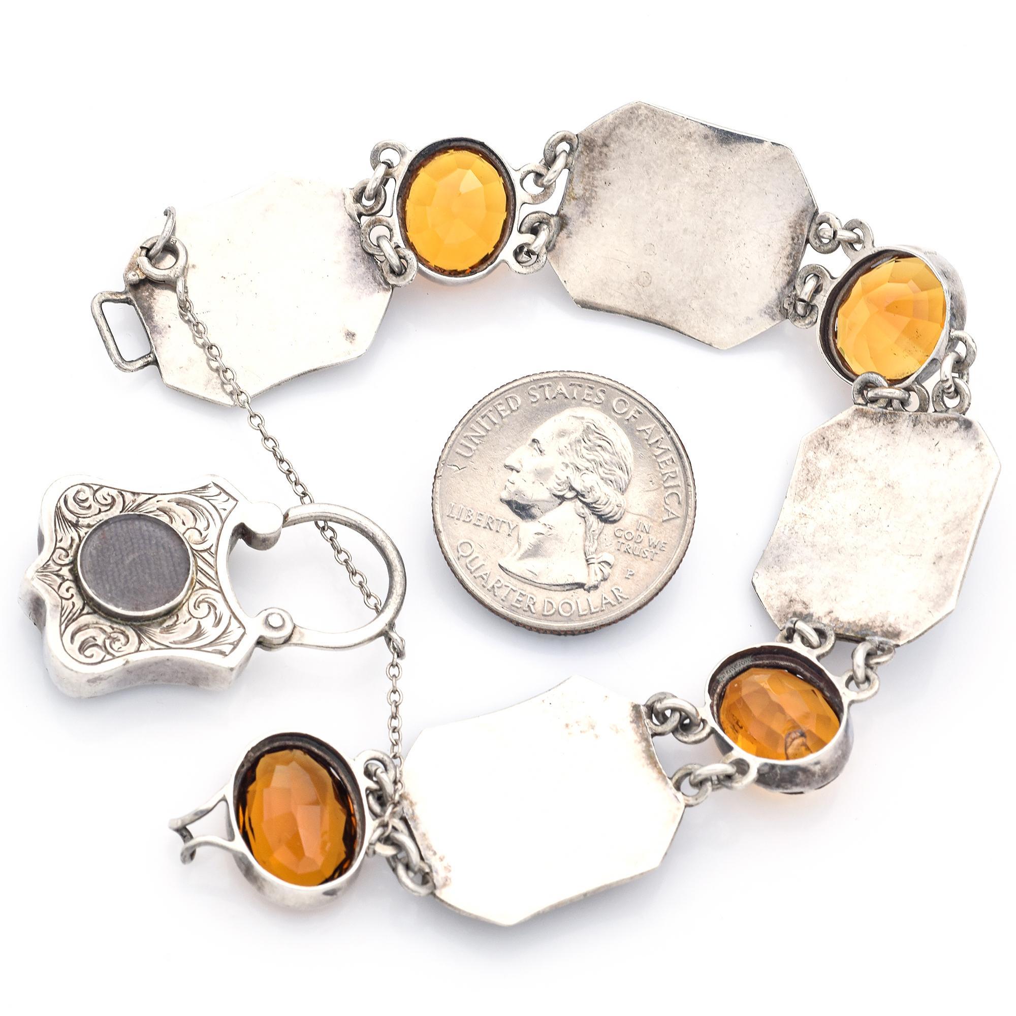 da uomo o donna Antico bracciale vittoriano in argento con lucchetto in agata scozzese e pietra sanguigna citrina in vendita
