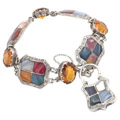 Antico bracciale vittoriano in argento con lucchetto in agata scozzese e pietra sanguigna citrina