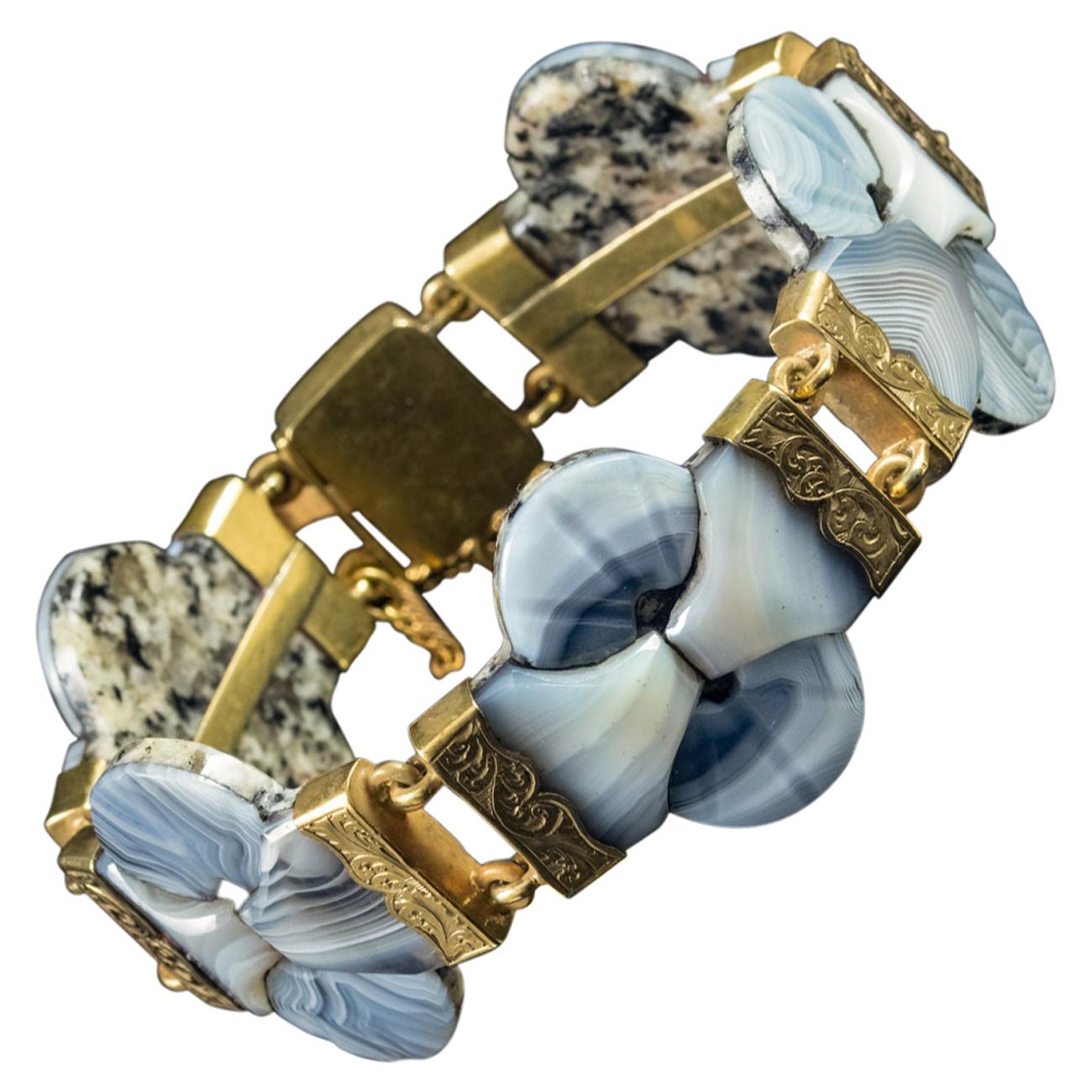 Antique Victorian Scottish Agate Bracelet 18 Carat Gold, circa 1860