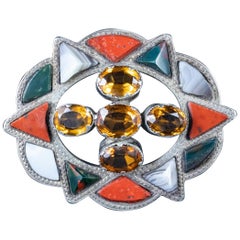 Antique Victorian Scottish Citrine Agate Brooch Silver Dated 1868