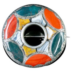 Antique Victorian Scottish Agate Brooch Silver