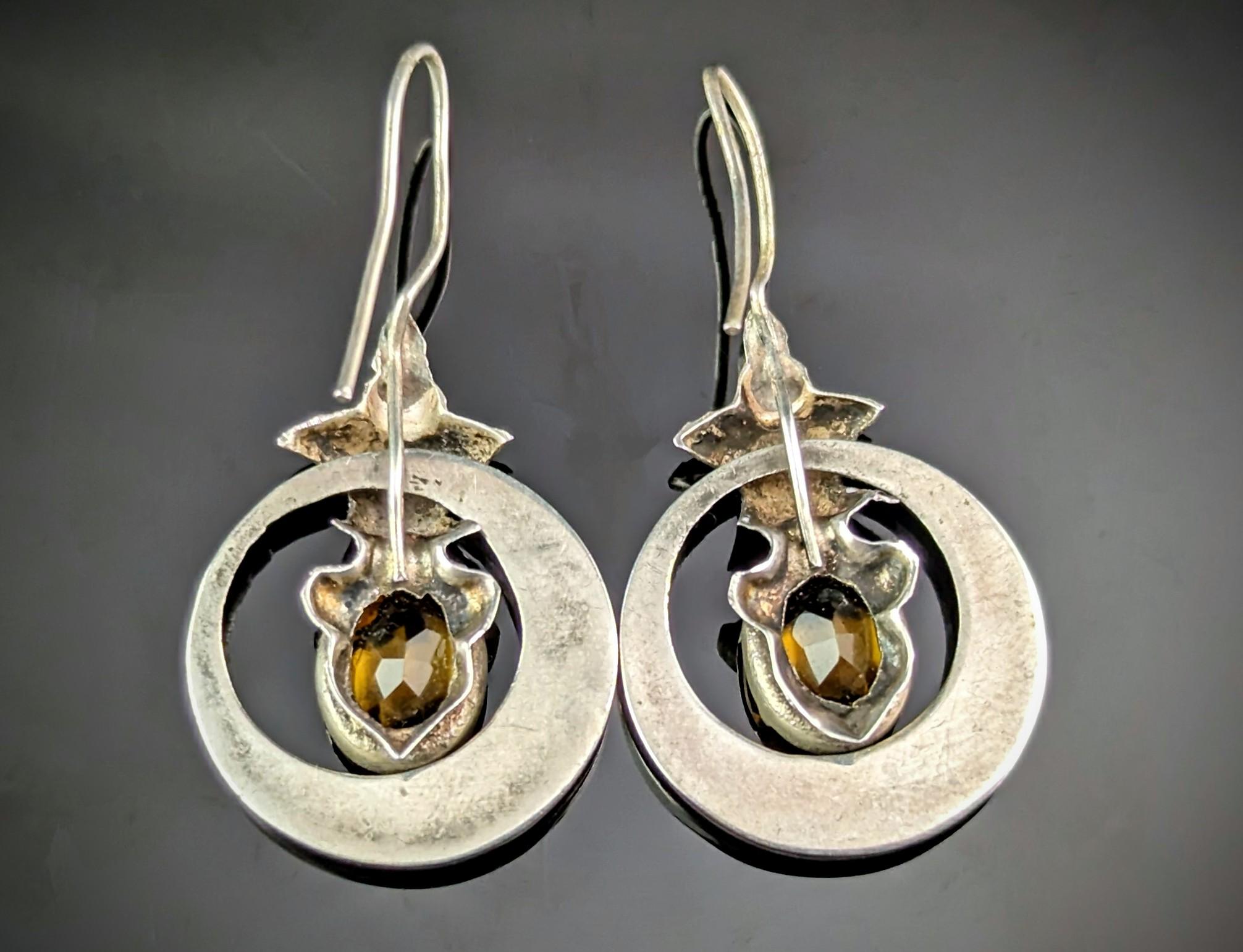 Antique Victorian Scottish agate drop earrings, Sterling silver  For Sale 5