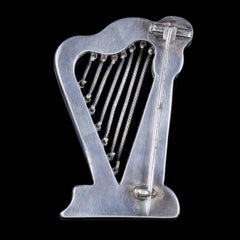 Antique Victorian Scottish Agate Harp Brooch Silver, circa 1860