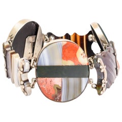 Antique Victorian Scottish Agate Modernist Panel Bracelet