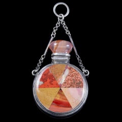 Antique Victorian Scottish Agate Scent Bottle Pendant Silver, circa 1860