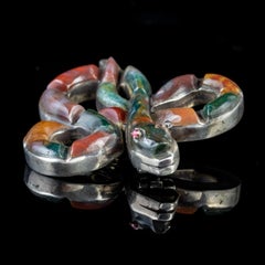 Antique Victorian Scottish Agate Snake Silver circa 1860 Brooch