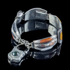 Antique Victorian Scottish Bracelet Agate Padlock Silver, circa 1860