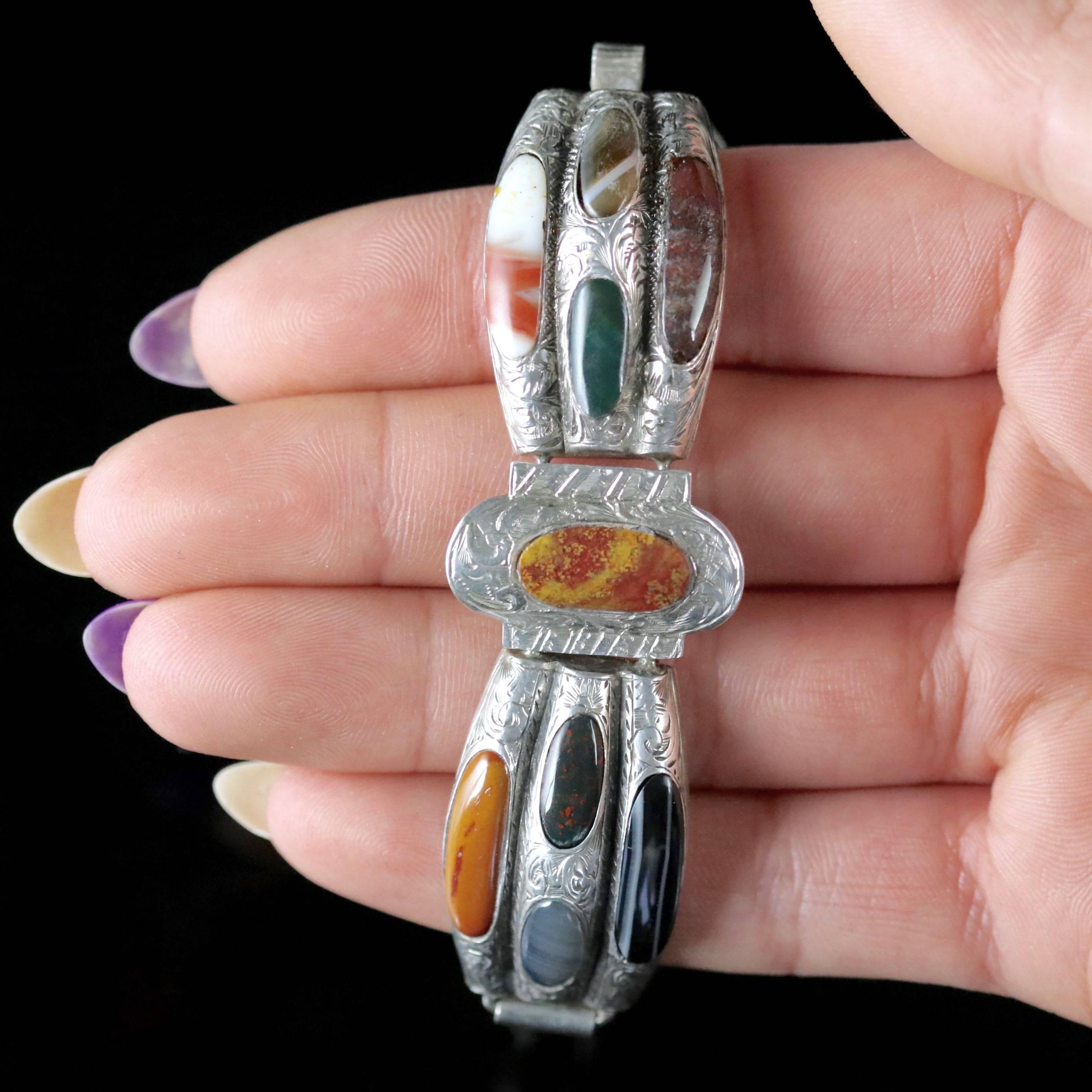 Antique Victorian Scottish Bracelet Agate Padlock Silver, circa 1860 For Sale 4