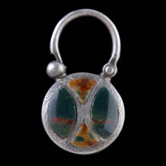 Antique Victorian Scottish Bracelet Agate Silver Padlock, circa 1840