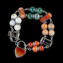 Antique Victorian Scottish Bracelet Silver Agate Heart Padlock, circa 1860