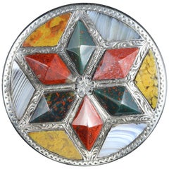 Antique Victorian Scottish Brooch Agate Silver, circa 1860