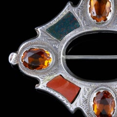 Antique Victorian Scottish Brooch Citrine Silver, circa 1860