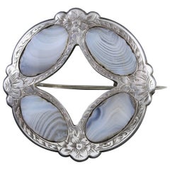 Antique Victorian Scottish Brooch Montrose Agate, circa 1860