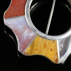 Antique Victorian Scottish Brooch Silver Agate, circa 1860